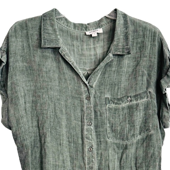 Umgee Size Small Army Mineral Wash Frayed Button Down Rayon Tunic Top - Picture 5 of 8